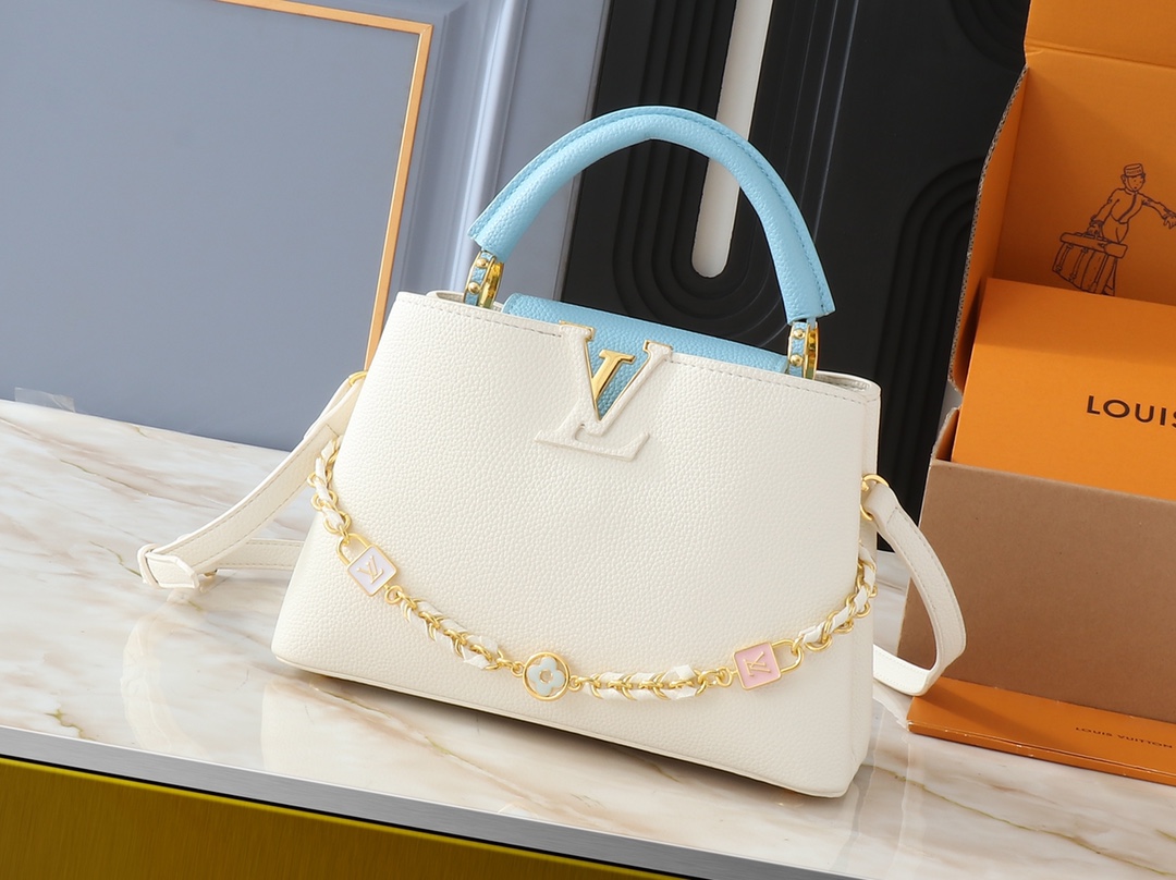 Louis Vuitton LV Classic Handbag Premium Canvas Model M28174 Padlock Detail Business Casual Luxury Accessory